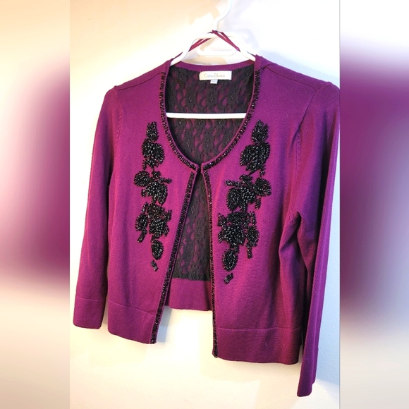 Costa Blanca large Purple & Black retro inspired cardigan EUC - Picture 1 of 7
